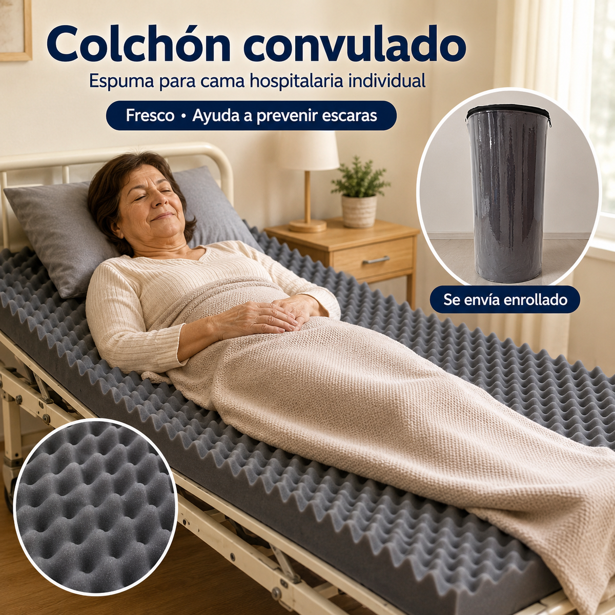 Colchón Convulado Ortopédico 3” Superfirme Densidad 24/130 para Cama Hospitalaria y Pacientes de Más de 100 kg